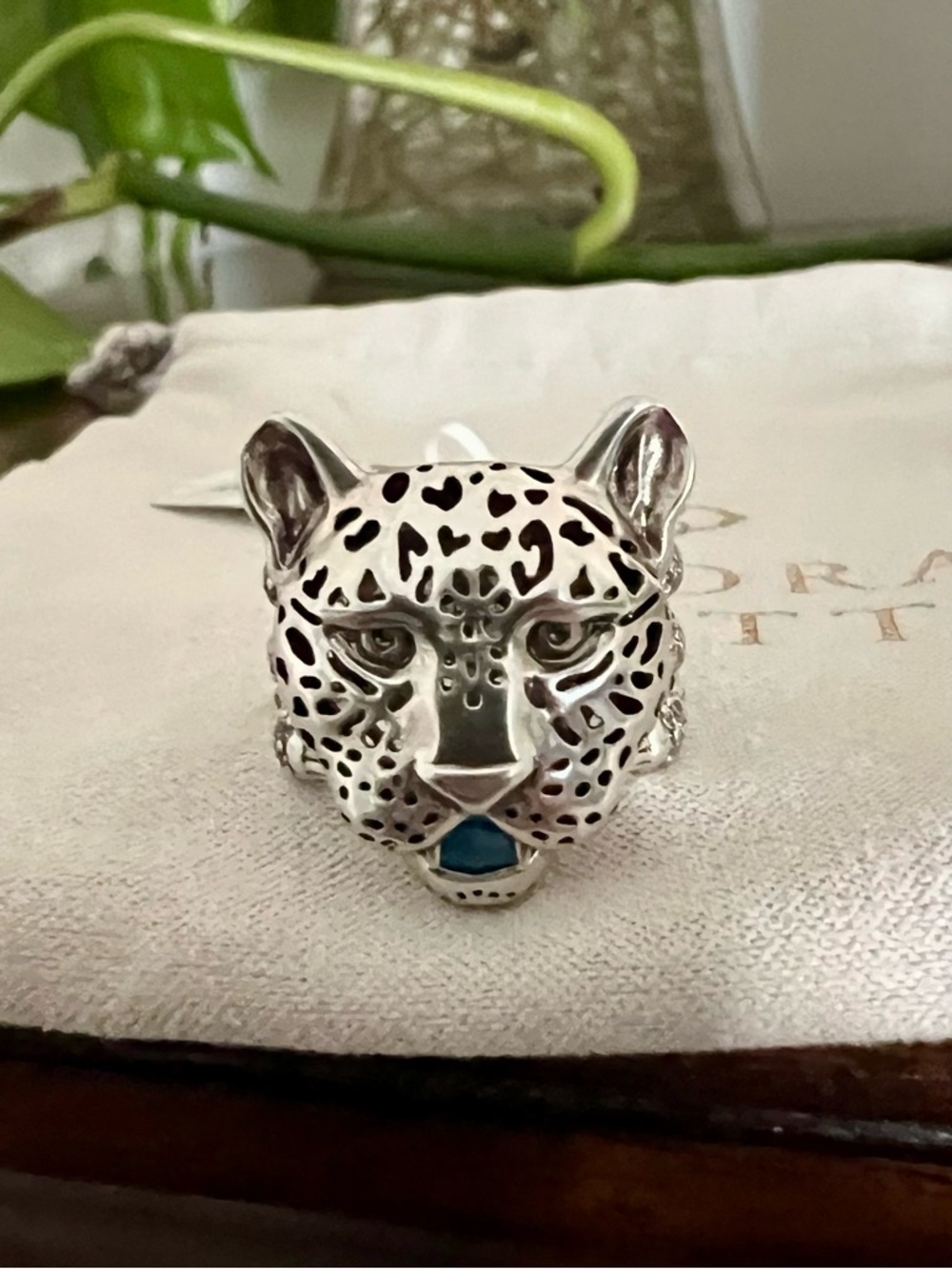 Kendra Scott Silver Leopard Head Ring with Turquoise Accent